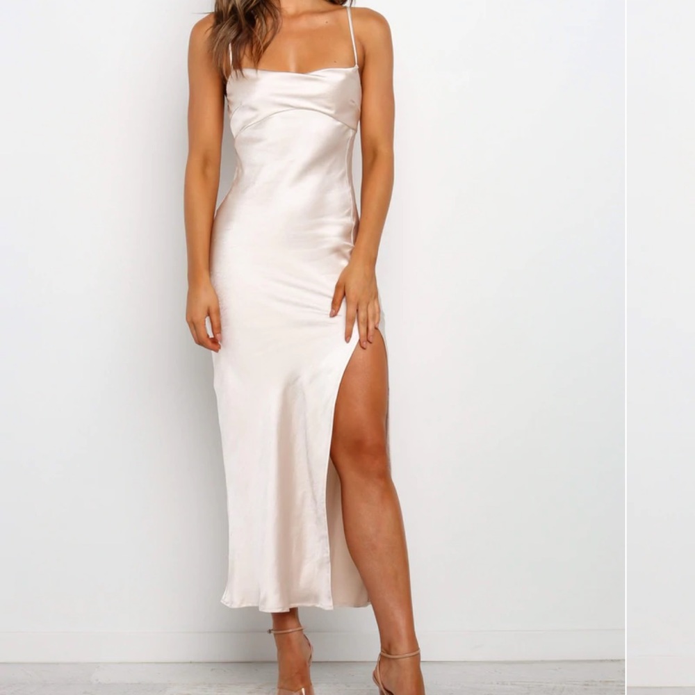 Champagne Petal & Pup Silk Dress